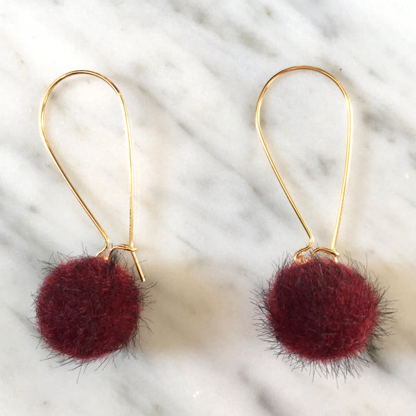 Fur Drop Earrings | Burgundy - burnmark