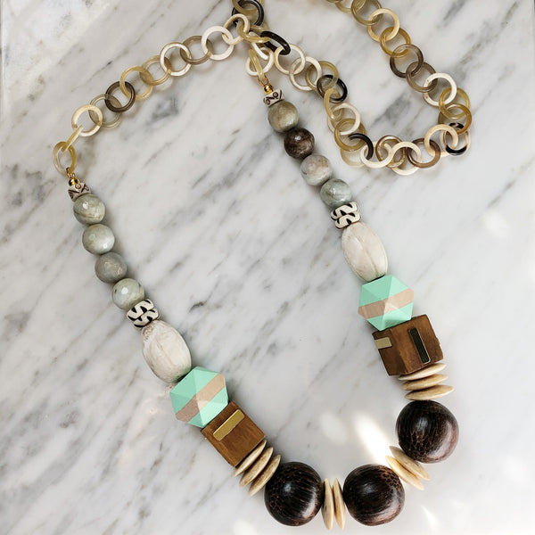 Leroy Necklace | Mint Green + Brown - burnmark