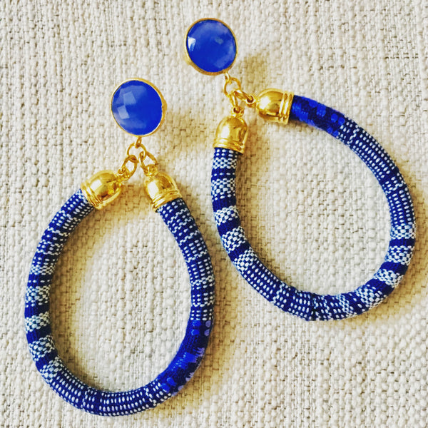 Tribal Hoop Earrings | Blue + Chalcedony - burnmark