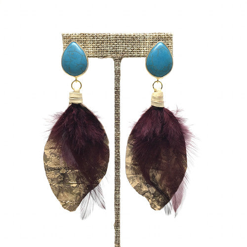 Feather Earrings | Turquoise + Ruby - burnmark