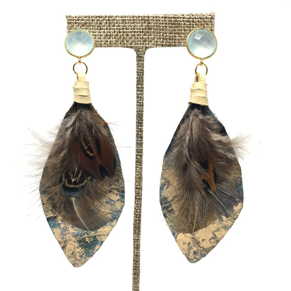 Feather Earrings | Chalcedony + Pheasant - burnmark