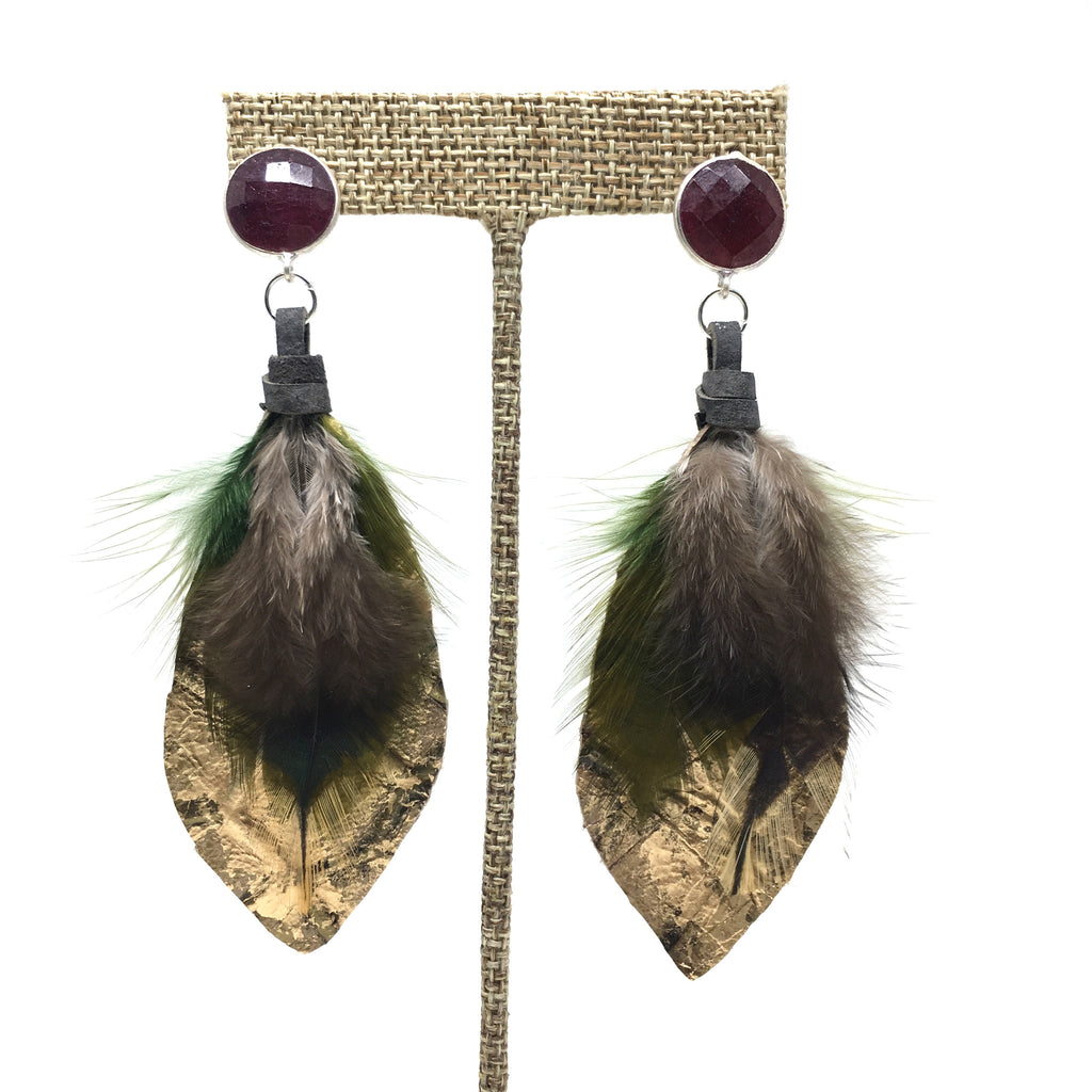 Feather Earrings | Ruby + Gold - burnmark