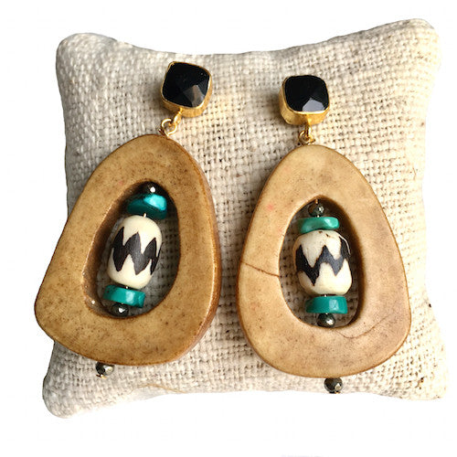 Open Drop Earrings | Batik + Turquoise - burnmark