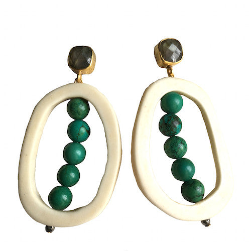 Open Drop Earrings |  Labradorite + Turquoise - burnmark
