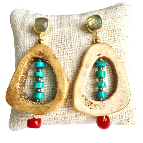 Open Drop Earrings |  Bamboo Coral + Turquoise - burnmark