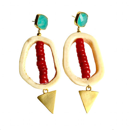 Open Drop Earrings |  Red Coral + Chalcedony - burnmark