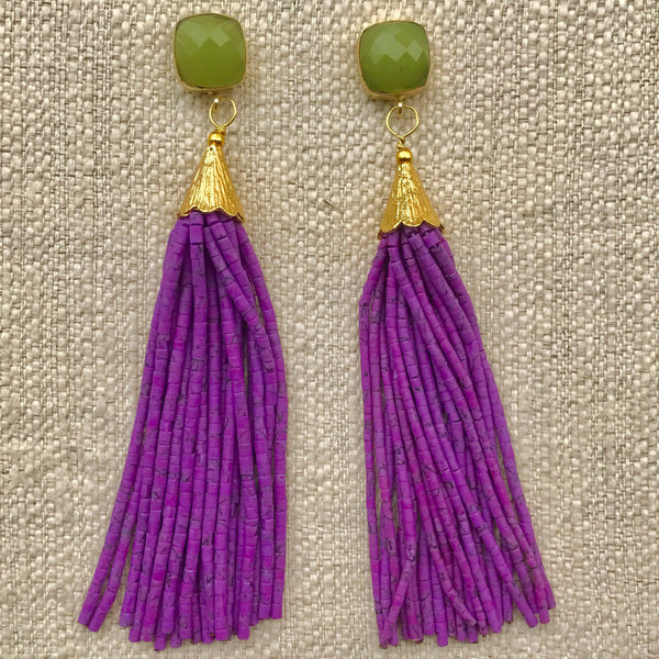 Long Tassel Earrings | Purple + Chalcedony - burnmark