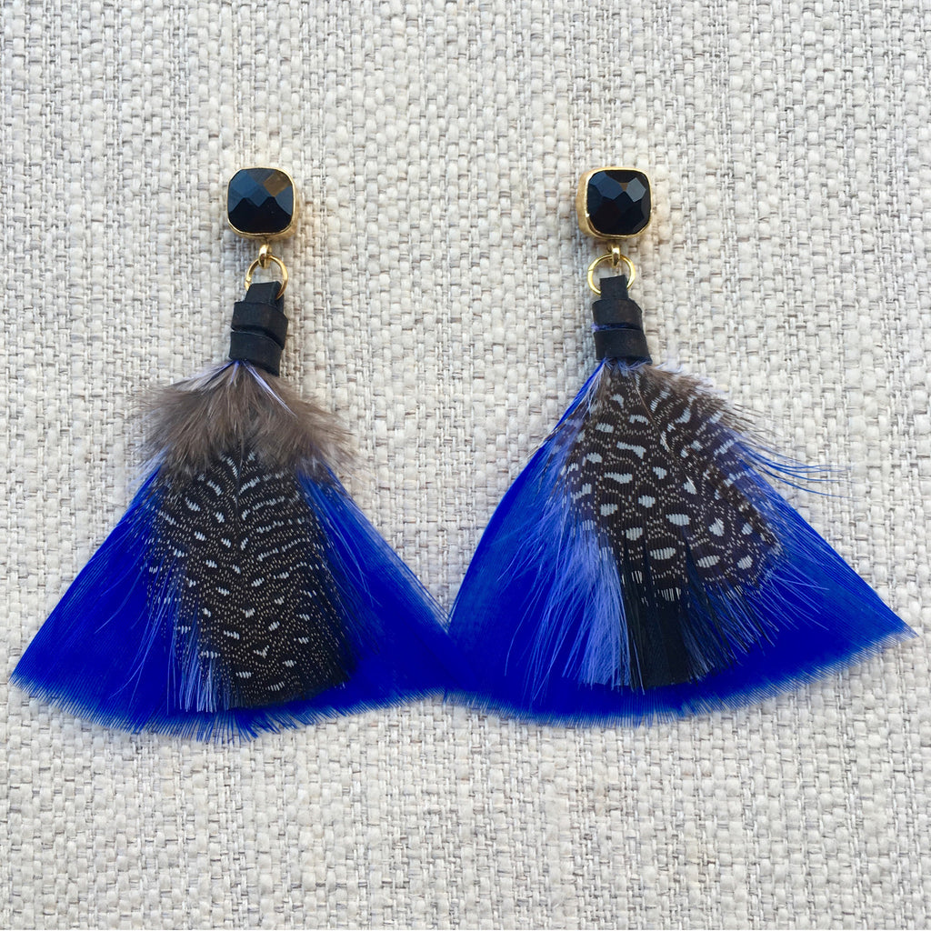 Feather Earrings | Cobalt + Onyx - burnmark