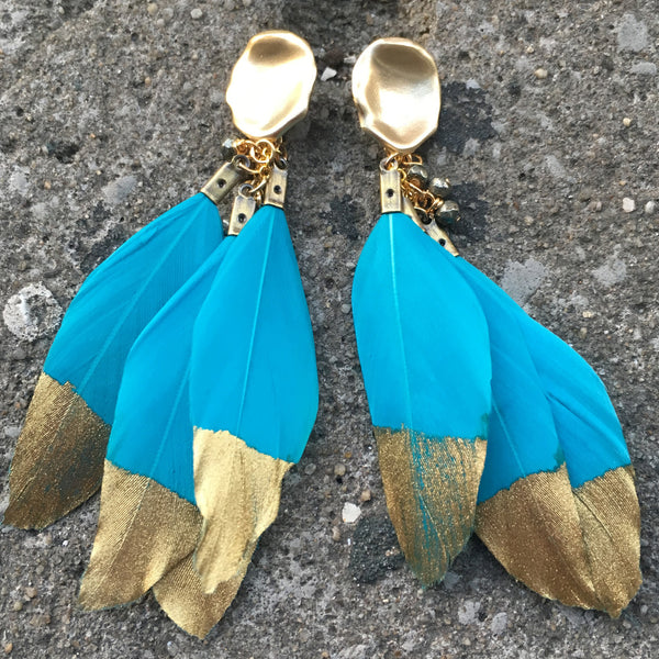 Gold Dipped Feather Earrings | Turquoise - burnmark