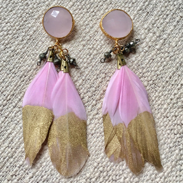 Feather Earrings | Petal Pink + Rose Quartz - burnmark