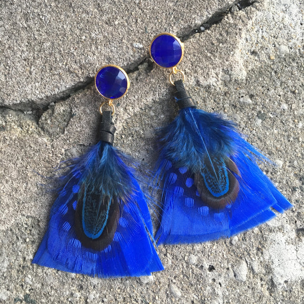 Feather Earrings | Cobalt + Chalcedony - burnmark