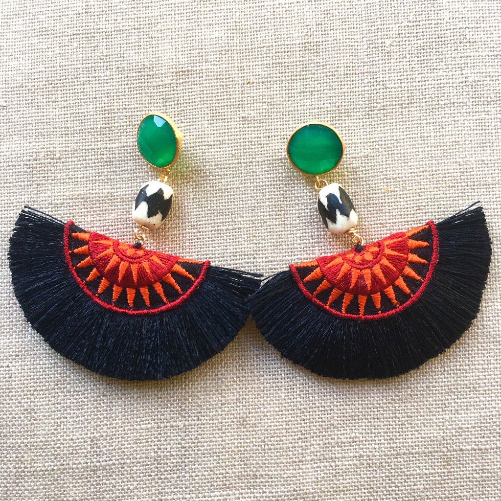 Half Moon Tassel Earrings | Batik + Onyx - burnmark