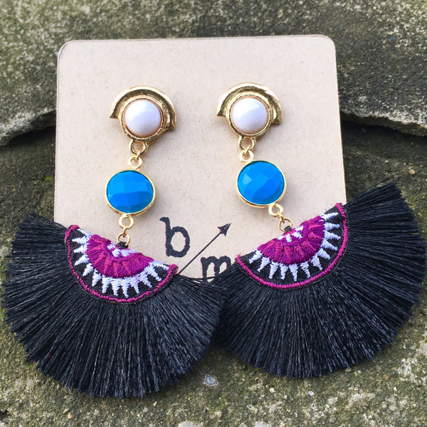 Half Moon Tassel Earrings | Turquoise + Black - burnmark