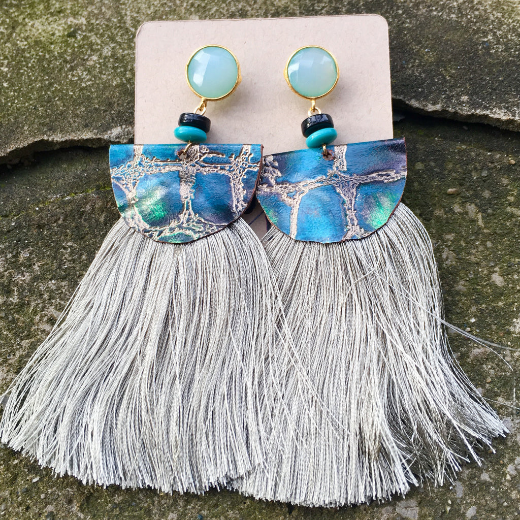 Silk Tassel Earrings | Seafoam + Turquoise - burnmark