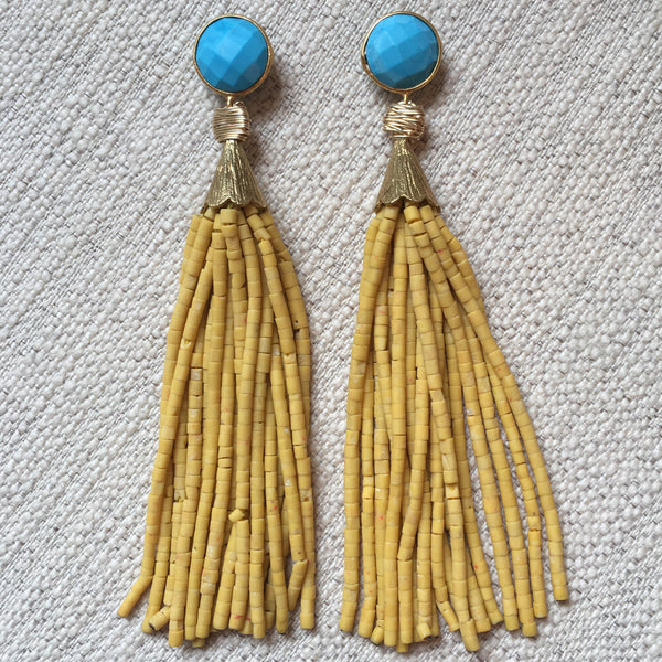 Long Tassel Earrings | Yellow + Turquoise - burnmark