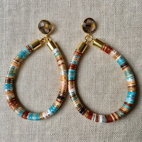 Tribal Hoop Earrings | Light Blue + Quartz - burnmark