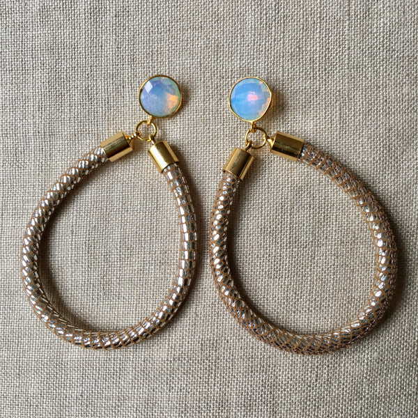 Shimmer Hoop Earrings | Metallic + Moonstone - burnmark