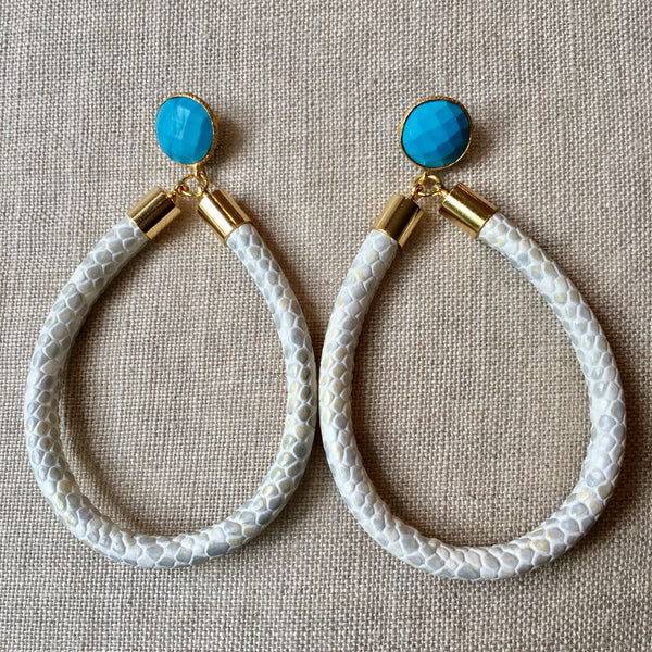 Hoop Earrings | White Python + Turquoise - burnmark