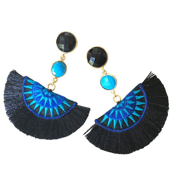 Half Moon Tassel Earrings | Turquoise + Onyx - burnmark