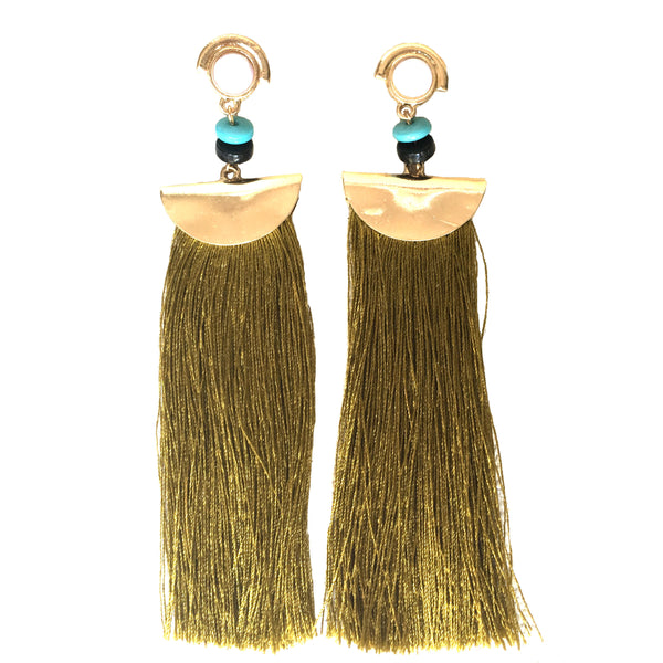 Silk Tassel Earrings | Olive + Turquoise - burnmark