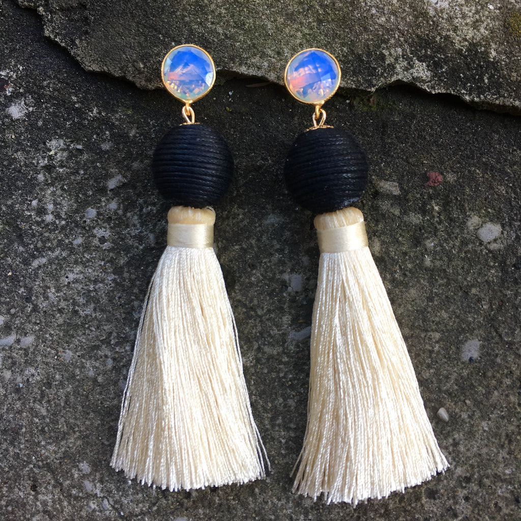 Silk Tassel Earrings | Ivory + Onyx - burnmark