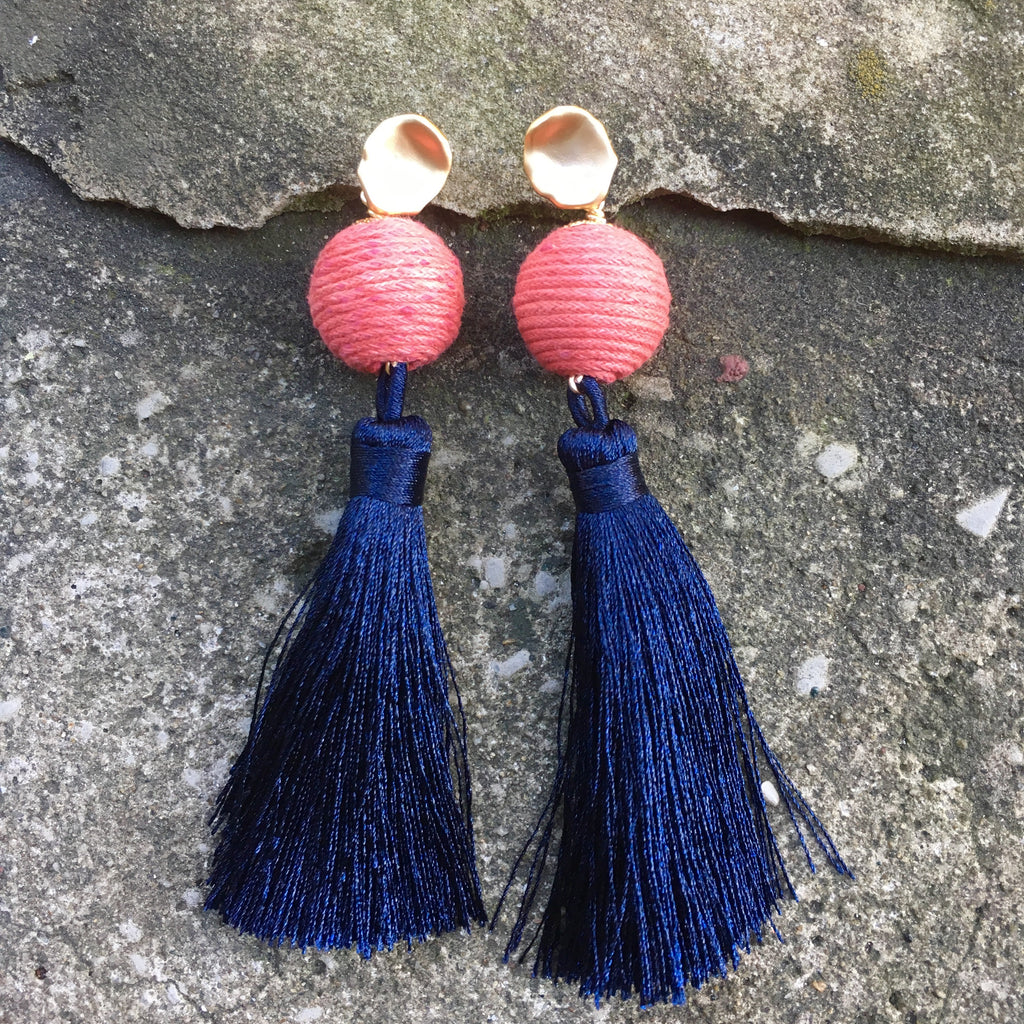 Silk Tassel Earrings | Navy + Peach - burnmark