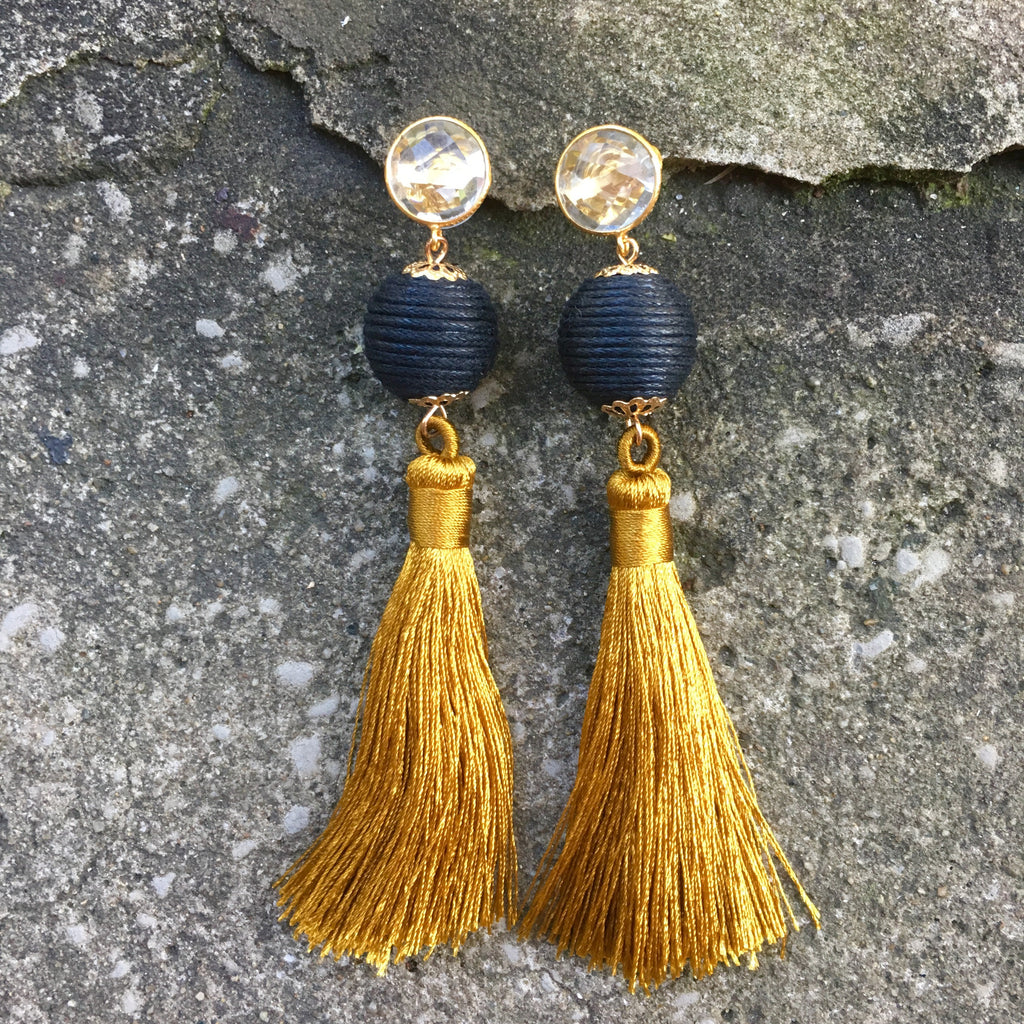 Silk Tassel Earrings | Tawny Gold + Onyx - burnmark