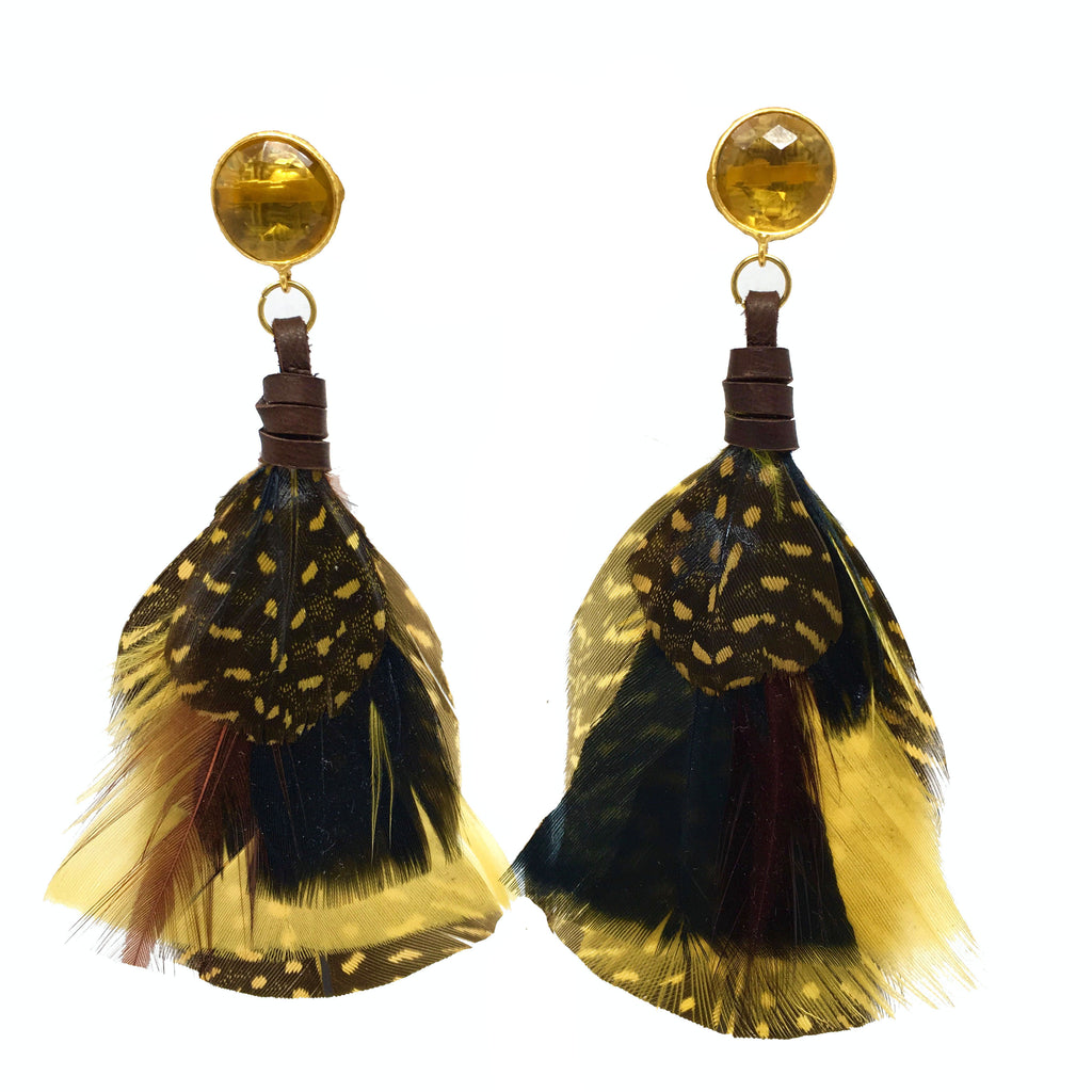Feather Earrings | Citrine + Pheasant - burnmark