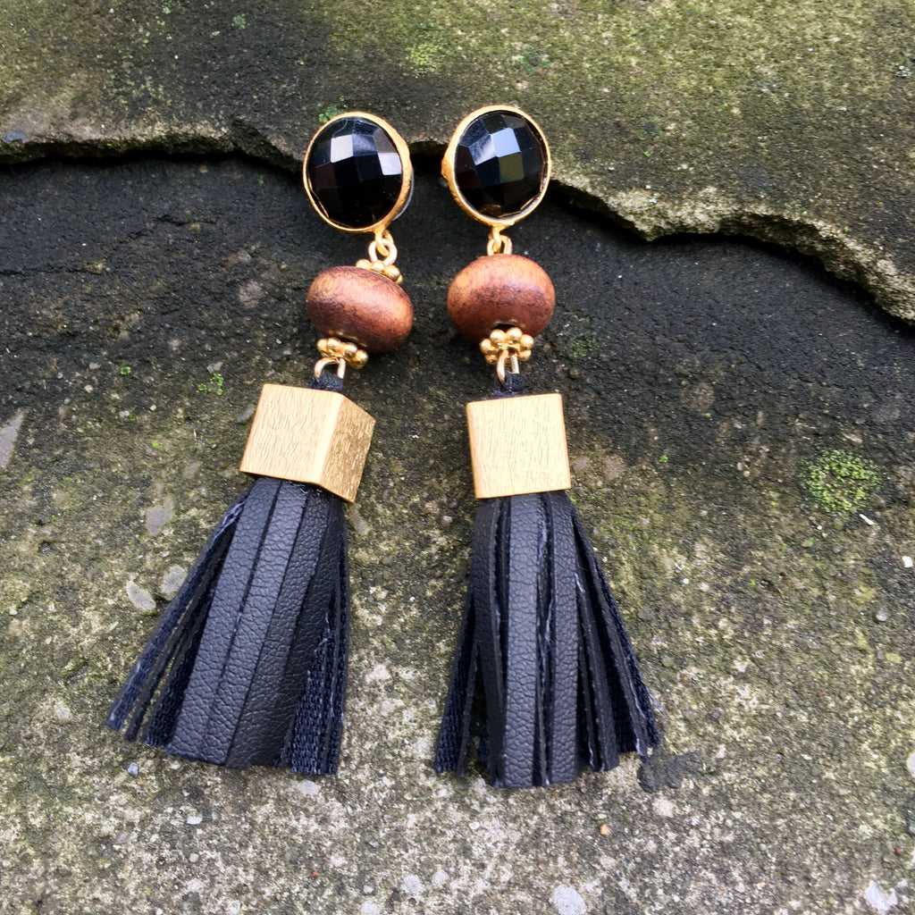 Leather Tassel Earrings | Rosewood + Onyx - burnmark