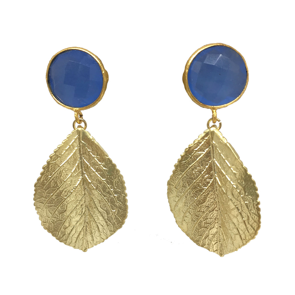 Gold Leaf Earrings | Light Blue - burnmark