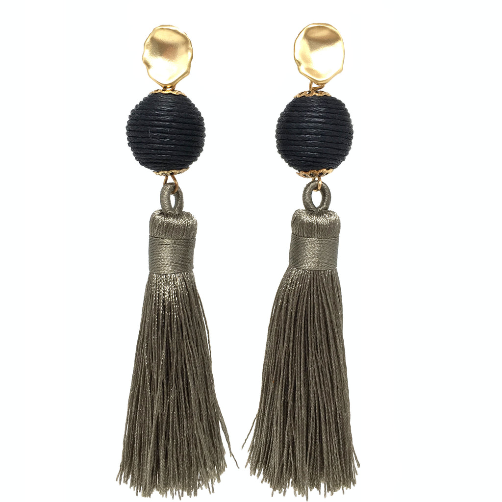 Silk Tassel Earrings | Taupe + Onyx - burnmark