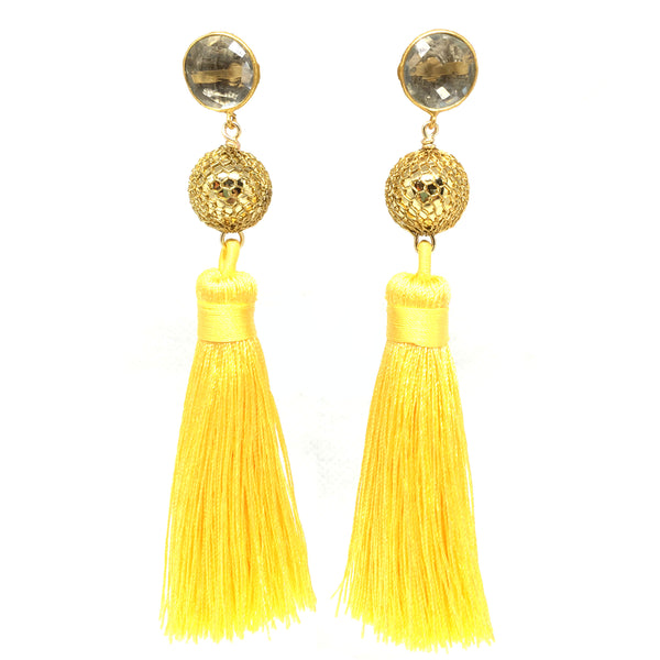 Silk Tassel Earrings | Yellow + Disco Ball - burnmark