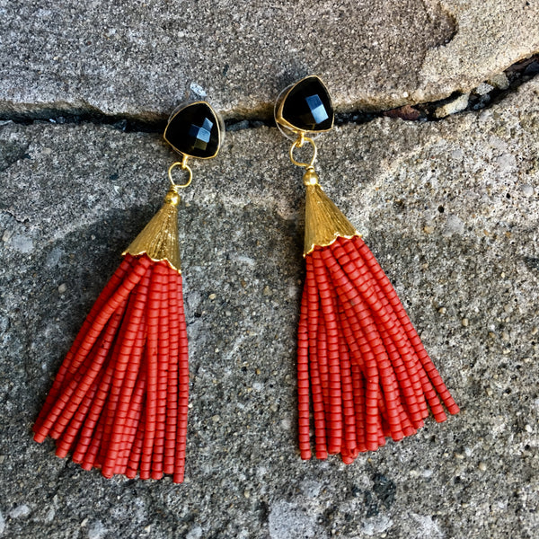 Short Tassel Earrings | Red + Onyx - burnmark