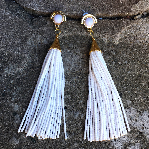Long Tassel Earrings | White - burnmark