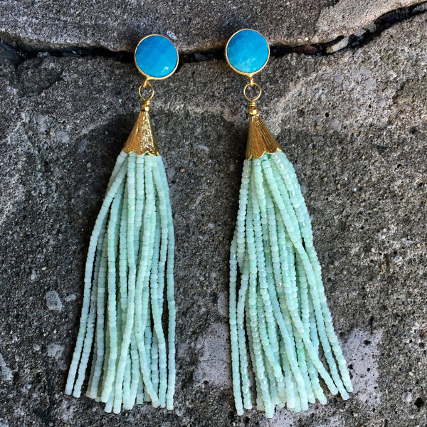 Long Tassel Earrings | Aquamarine + Turquoise - burnmark