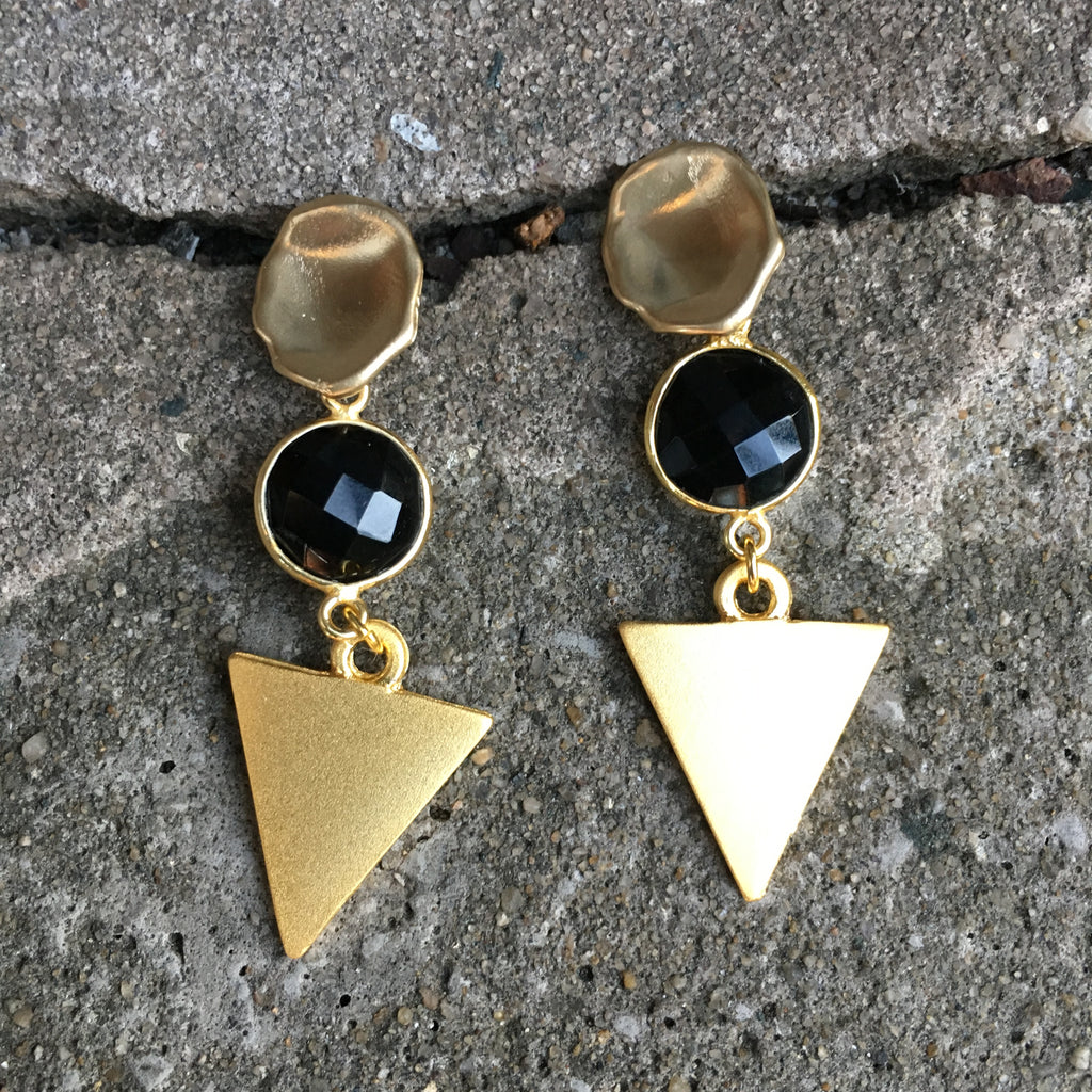 Triangle Drop Earrings | Onyx + Matte Gold - burnmark