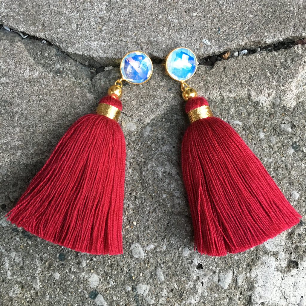 Tassel  Earrings | Red + Moonstone - burnmark