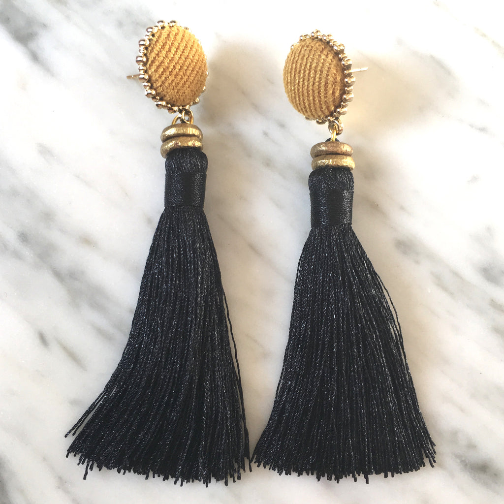 Tassel  Earrings | Black + Tawny Gold - burnmark