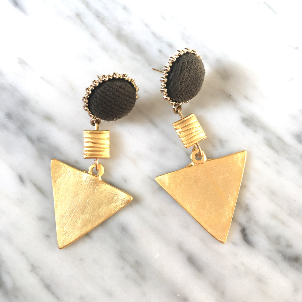 Triangle Drop Earrings | Charcoal + Matte Gold - burnmark