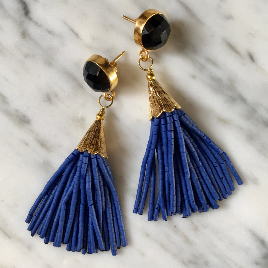 Short Tassel Earrings | Cobalt + Onyx - burnmark