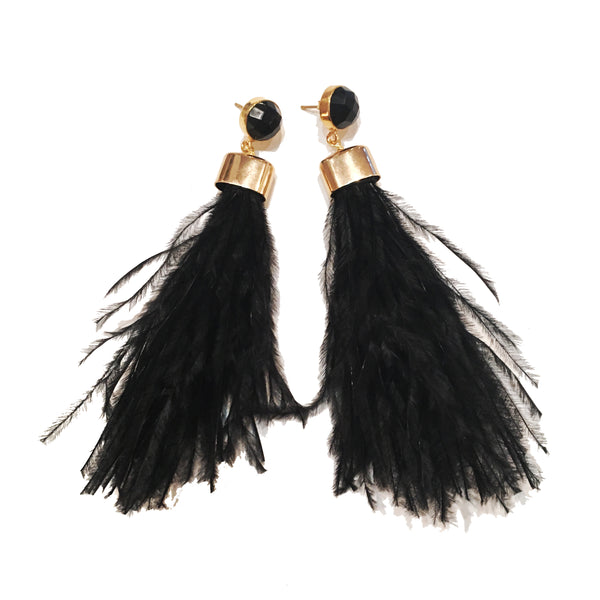 Ostrich Feather Earrings | Black + Onyx - burnmark