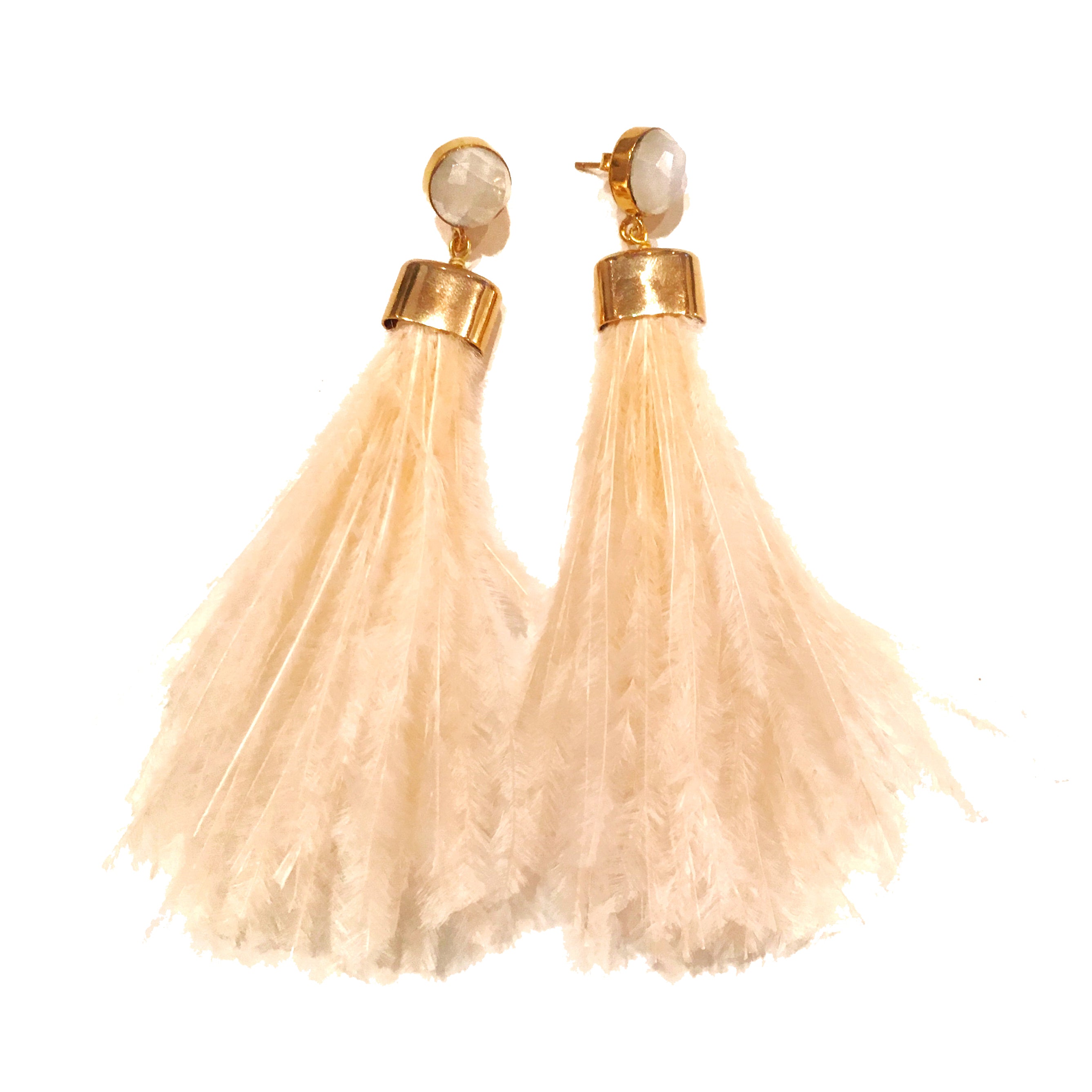 Beige Feather Earrings | Real Ostrich Feather Jewelry