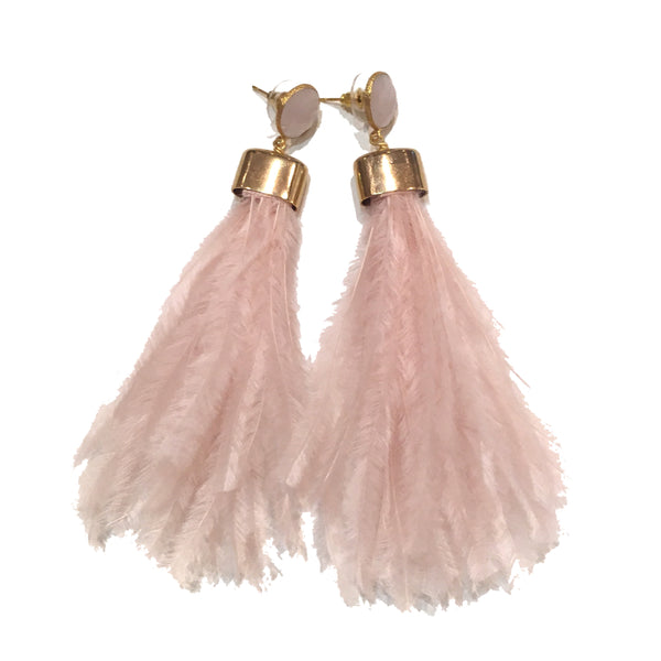 Ostrich Feather Earrings | Pale Pink + Rose Quartz - burnmark