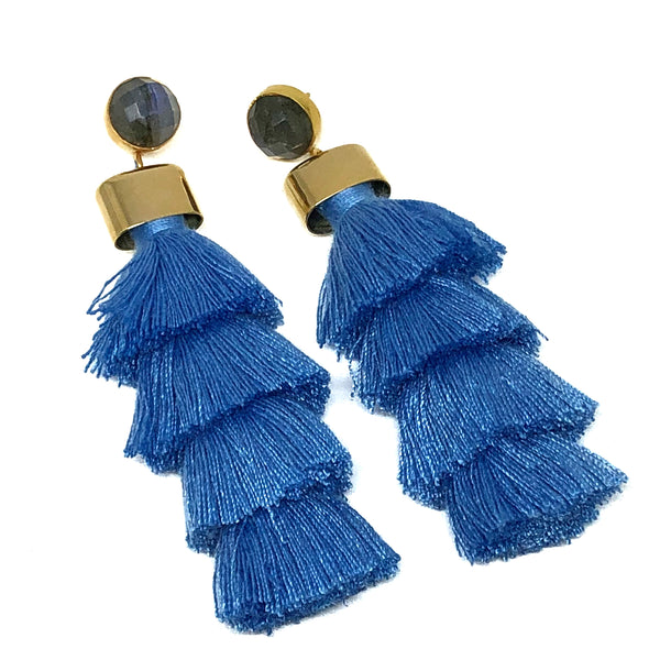 Four Tier Tassel Earrings | Carolina Blue - burnmark