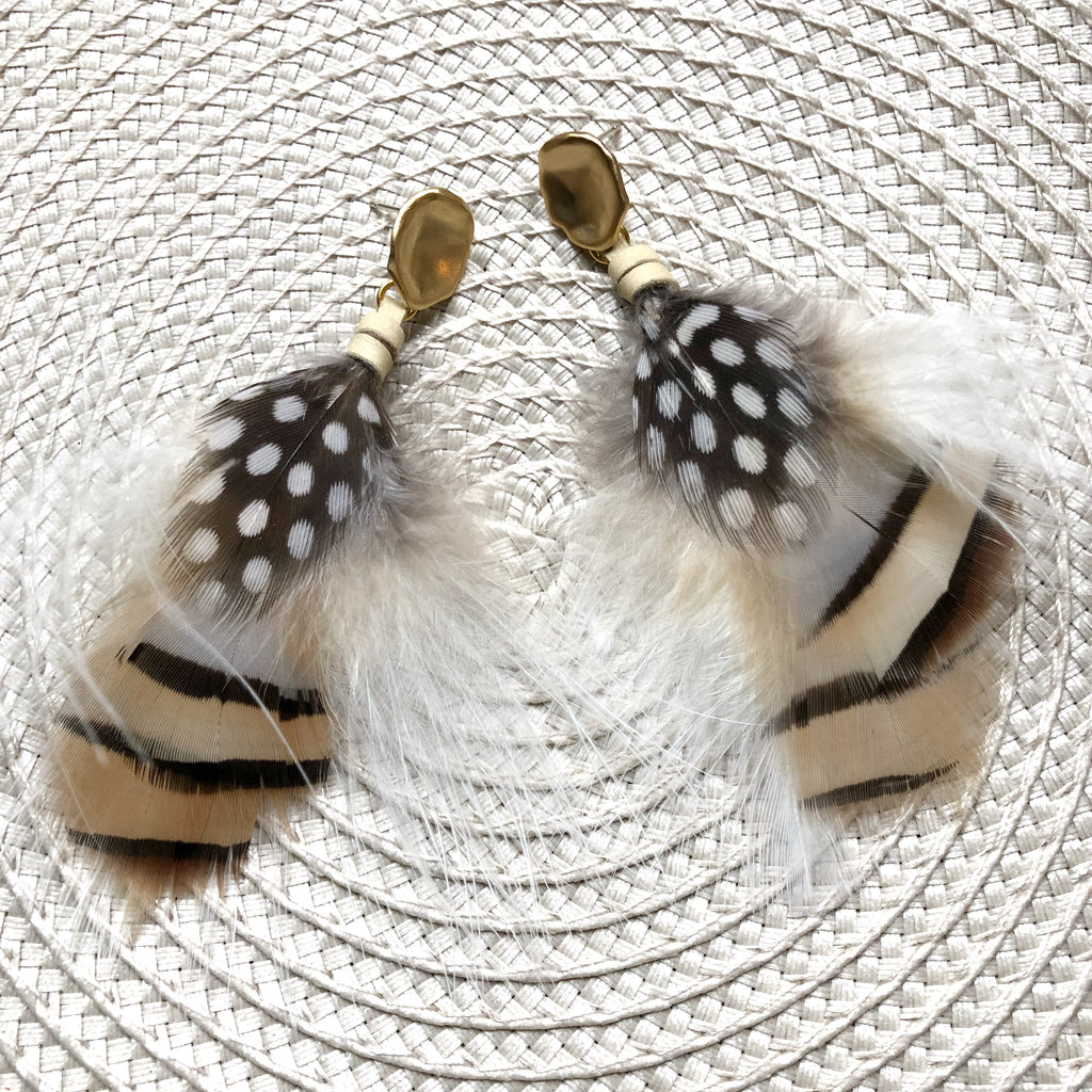 Feather Earrings | Cream + White - burnmark