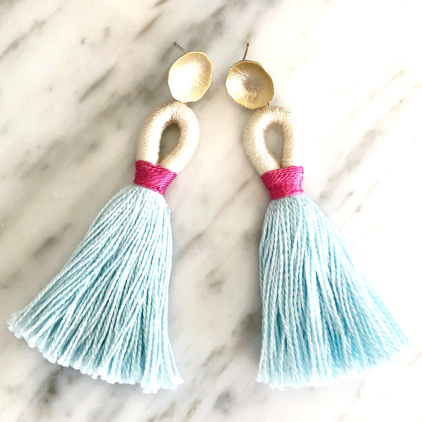 Looped Tassel Earrings | Baby Blue + Pink - burnmark