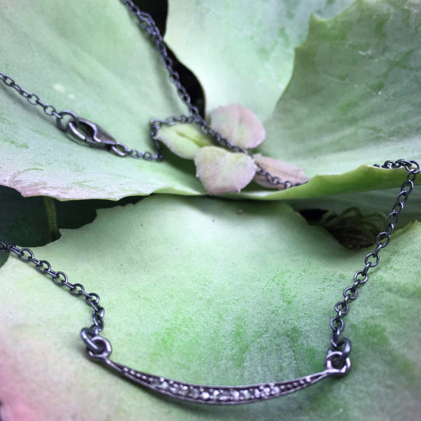 Pave Diamond Crescent Bar Necklace - Small - burnmark