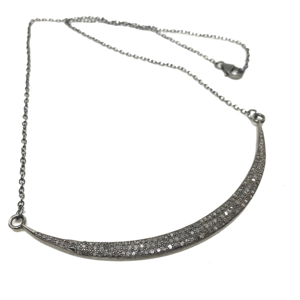 Pave Diamond Crescent Bar Necklace | Large - burnmark