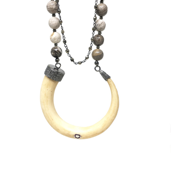 Rosecut and Pave Diamond Horn Necklace - burnmark