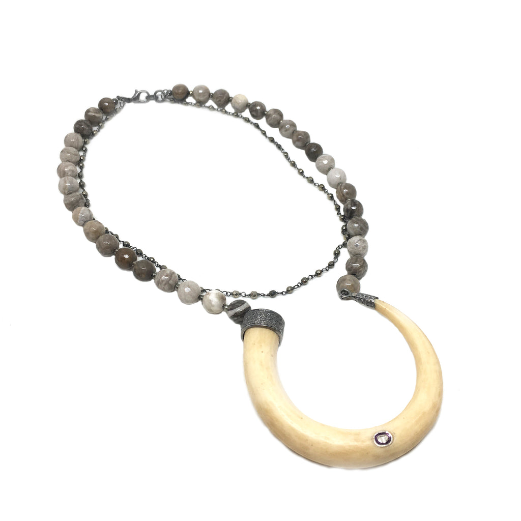 Rosecut and Pave Diamond Horn Necklace - burnmark
